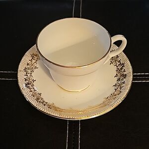 Stanley Fine Bone China Teacup & Saucer White & Gold Gilt finish